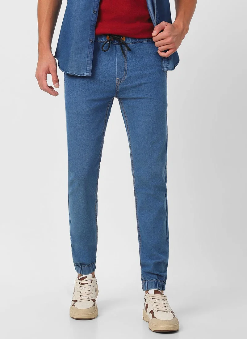 Urbano Fashion Men's Light Blue Jogger Jeans Slim Fit Stretch